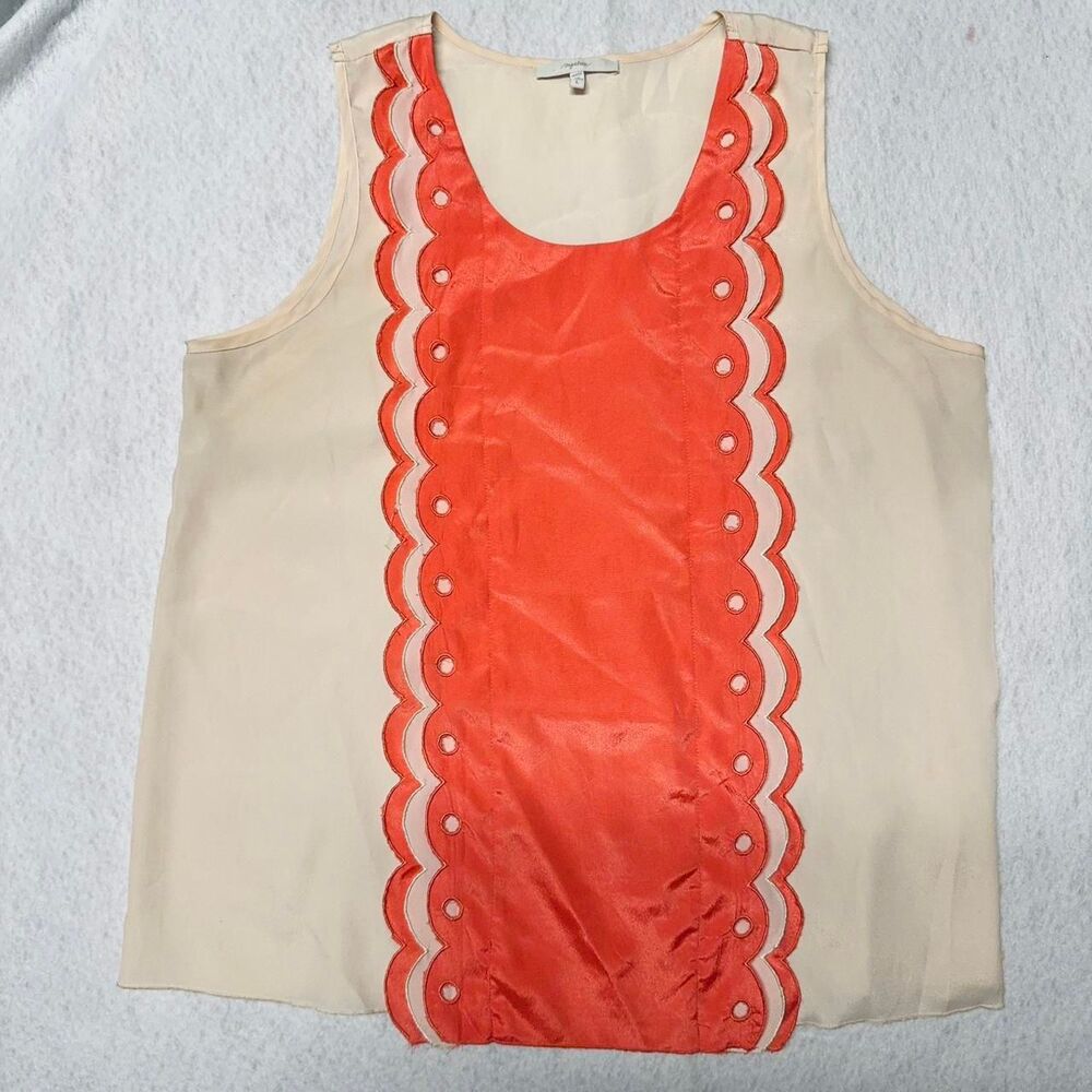 Peach and Cream sleeveless top Mystree L silky scalloped ruffles coquette boho